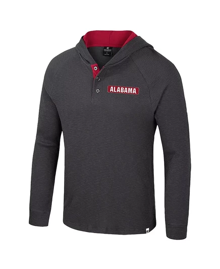 Мужская угольная футболка Colosseum Alabama Crimson Tide Dujour Raglan с длинным рукавом и капюшоном Henley Hoodie от Colosseum charcoal