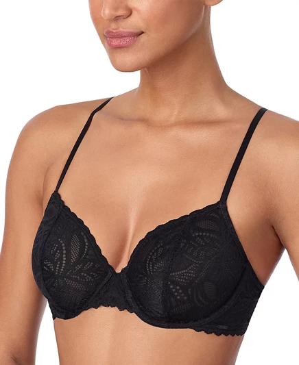 Женский кружевной бюстгальтер DKNY DK7552 без поролона с косточками, черный