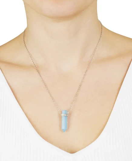 Колье-подвеска Macy's Stone Quartz с заостренным шестиугольником из кварца с позолотой или серебром 14 карат light blue quartz/ silver