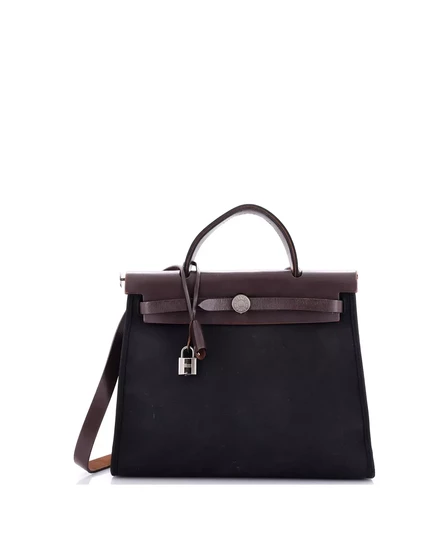 Бывшая в употреблении сумка HERMES 31 Herbag из кожи и текстиля на молнии black/ brown