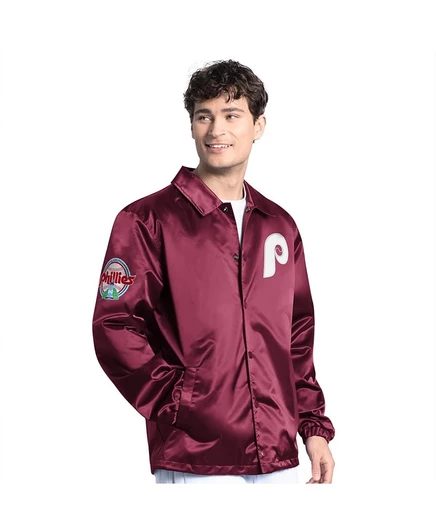 Мужская куртка Starter Philadelphia Phillies Cooperstown, бордовая