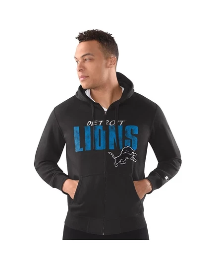 Мужская черная толстовка Starter's Detroit Lions Distressed Classic с капюшоном на молнии
