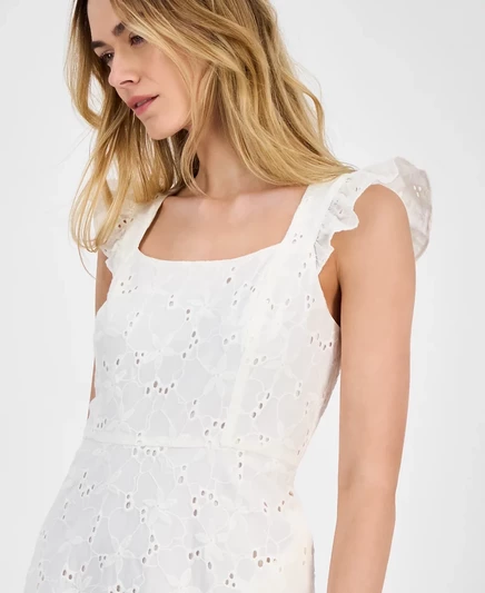 Женское многослойное платье миди с квадратным вырезом и петельками от Anne Klein pearl white
