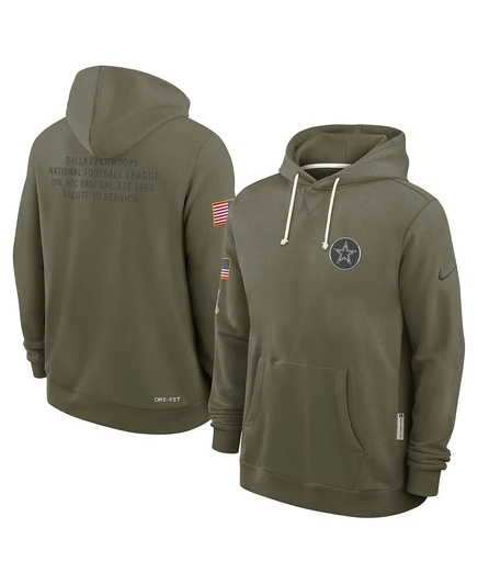 Мужская оливковая толстовка Dallas Cowboys 2025 Salute to Service Sideline с капюшоном Dri-FIT olive