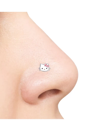 Sanrio Hello Kitty Аутентичное Официально лицензированное женское кольцо в нос из нержавеющей стали весом 20 г, костяной стержень silver tone, white, pink