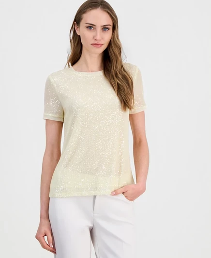 Женская футболка Anne Klein с пайетками, желтая