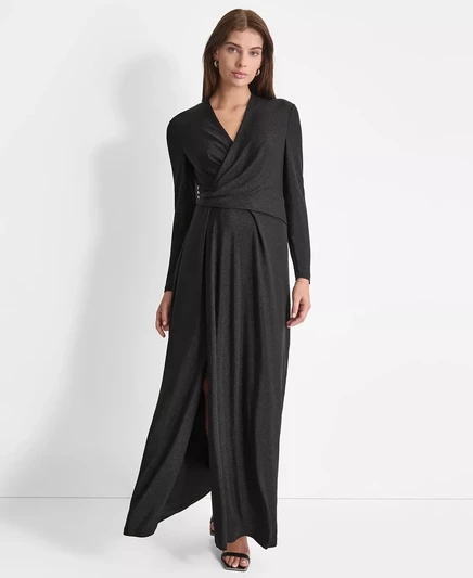  Женское вечернее платье DKNY с драпировкой и металлическими нитями black