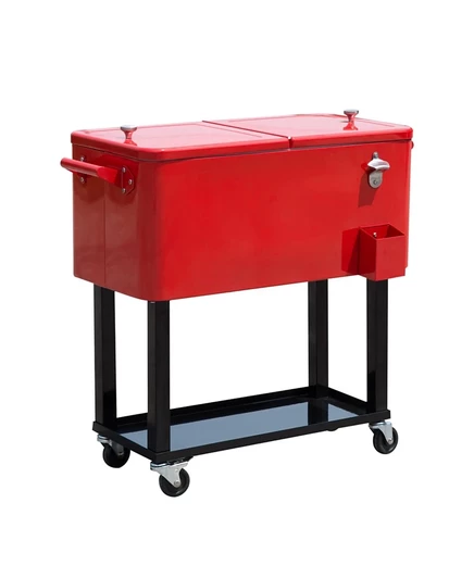 Передвижные холодильные камеры Outsunny 80 QT, Ящик для льда на колесах, Уличная подставка-холодильник для напитков для вечеринки, Красный