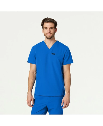 Классический мужской топ-скраб с V-образным вырезом и 3 карманами от Platt royal blue