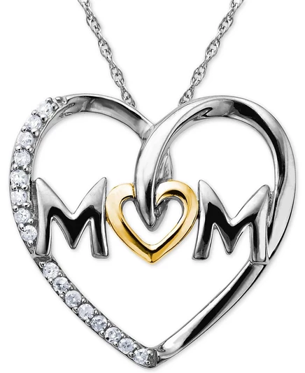 Колье Macy's Mom с бриллиантами 1/10 карат, серебро/золото