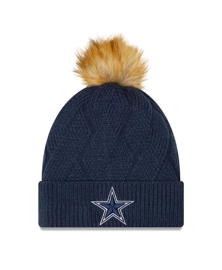 Женская вязаная шапка New Era Cowboys с помпоном, синяя