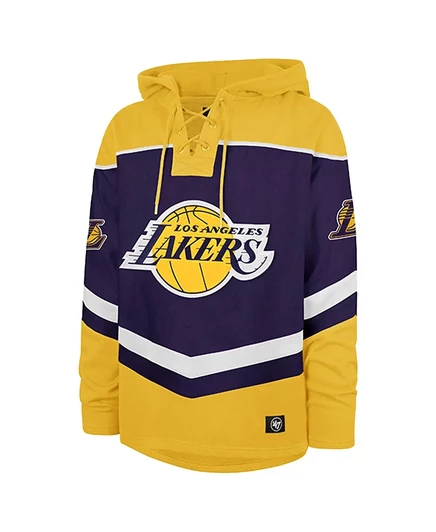 Мужская фиолетовая толстовка-пуловер Los Angeles Lakers оверсайз из трехслойного атласа с капюшоном и шнуровкой purple