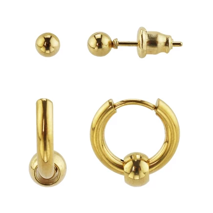 Набор серег Rebl Jewelry, пусеты и кольца, золотой