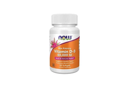 NOW Foods Витамин D-3, 50 000 МЕ, 50 капсул без цвета