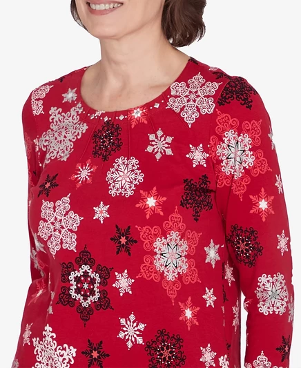 Классический топ Alfred Dunner Petite, украшенный снежинками red