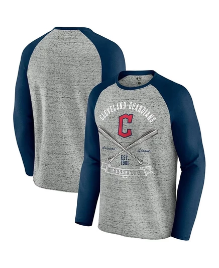 Мужская футболка Fanatics Raw Edge Raglan Cleveland Guardians, серая