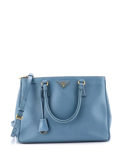 Женская сумка Prada Medium Double Zip Lux, кожа Saffiano, синяя