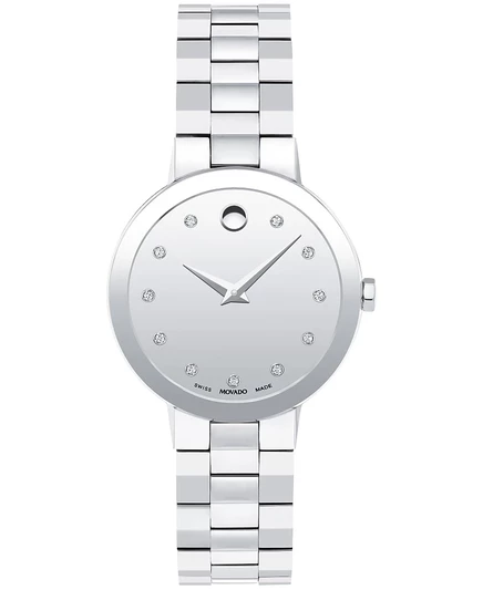 Женские сапфировые швейцарские кварцевые часы Movado из нержавеющей стали с бриллиантовым акцентом 28 мм