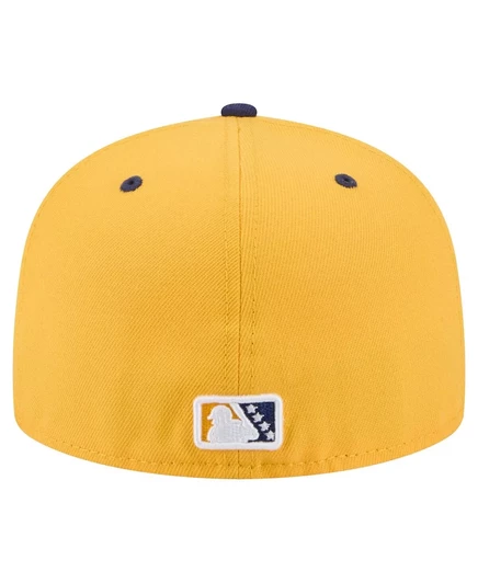 Мужская приталенная шляпа Montgomery Biscuits Authentic Collection 59 из коллекции New Era, золотистая/темно-синяя. gold, navy