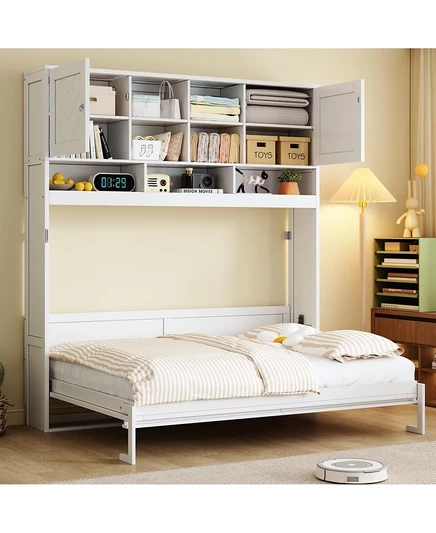 Мебель Streamdale Кровать Streamdale Queen-Size Wall Murphy с достаточным пространством для хранения вещей и шевронными полосками белого цвета
