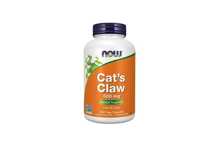 NOW Foods Кошачий коготь, 500 мг, 250 капсул белый фон с зелеными вставками
