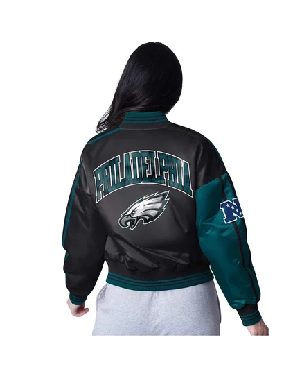 Укороченный атласный жакет Philadelphia Eagles Zone Blitz темно-зеленого/черного цвета с застежкой на пуговицы для начинающих женщин green, black