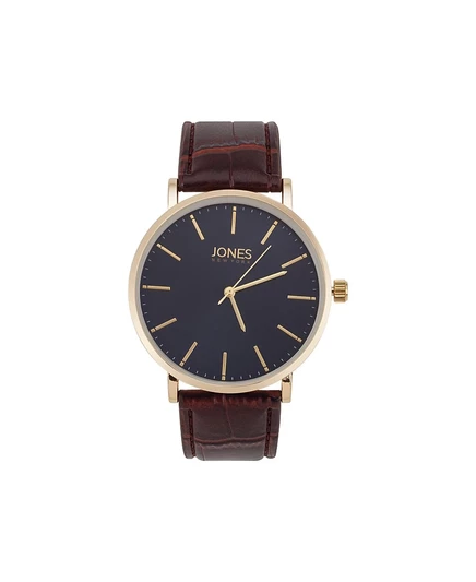 Мужские часы Jones New York с коричневым ремешком из натуральной кожи 44 мм brown