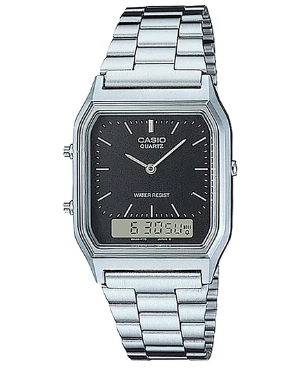 Мужские аналоговые цифровые часы Casio серебристого цвета из нержавеющей стали 29,8 мм