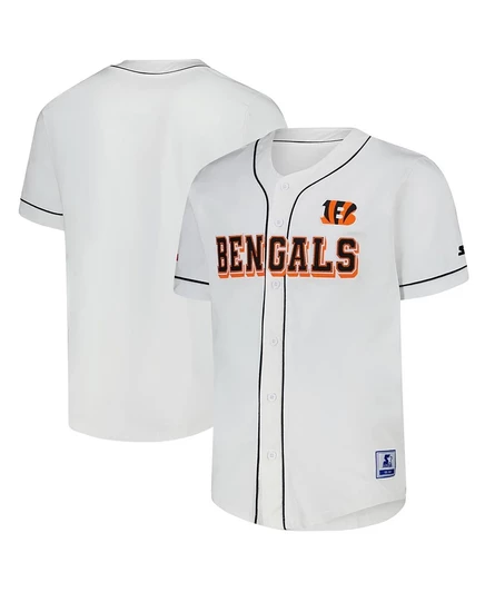Стартовая мужская белая бейсбольная майка Cincinnati Bengals Relay на всех пуговицах белого цвета
