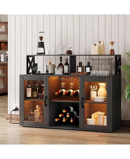 винный шкафчик gaomon Wine Bar со светодиодной подсветкой, держателем для бокалов, полками для хранения и стойкой для домашней кухни или кофейни