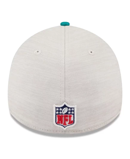 Мужская кепка New Era Stone/Aqua Miami Dolphins 2024 Sideline Flex длиной 39 см. stone, aqua