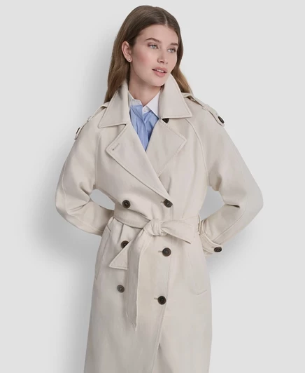 Женский двубортный джинсовый тренч DKNY с поясом, кремовый