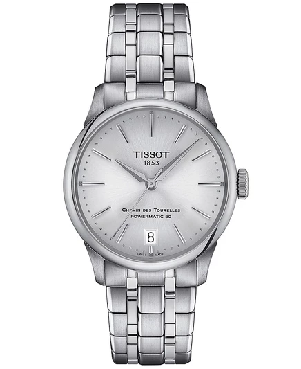 Женские швейцарские автоматические часы Tissot Chemin des Tourelles Powermatic 80 с браслетом из нержавеющей стали 34 мм