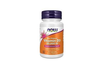 Витамин D3 Now Foods Max Potency, 50 000 МЕ, 15 капсул для овощей, без цвета
