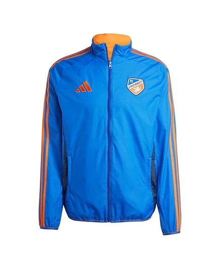 Мужская сине-оранжевая куртка Adidas FC Cincinnati 2025 Anthem с реверсивным принтом на молнии
