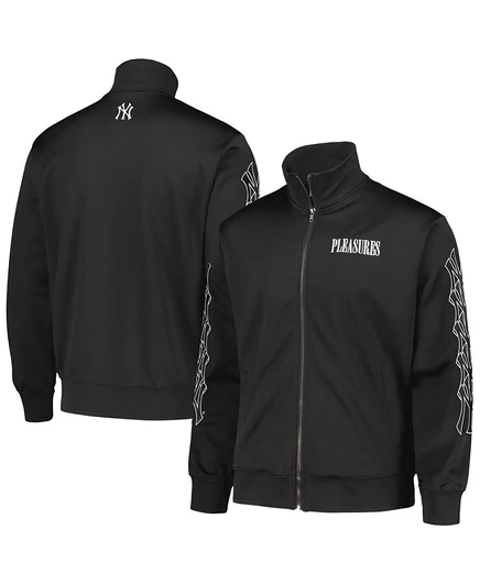 Мужская спортивная куртка на молнии Men's PLEASURES Black New York Yankees Pitcher черного цвета