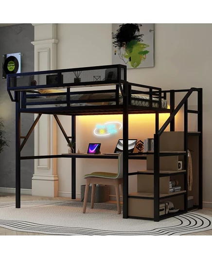 Кровать-чердак Streamdale Furniture с письменным столом, лестницей и зарядной станцией, черная