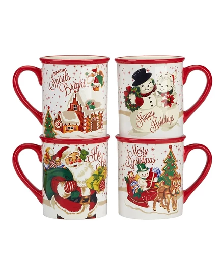 Кружки Certified Intl Santa Retro, 4 шт., разноцветные