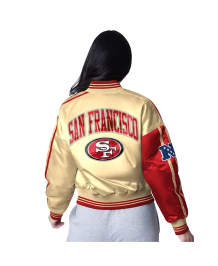 Укороченный атласный жакет Starter Women Scarlet/Gold San Francisco 49ers Zone Blitz с полной застежкой на пуговицы scarlet, gold