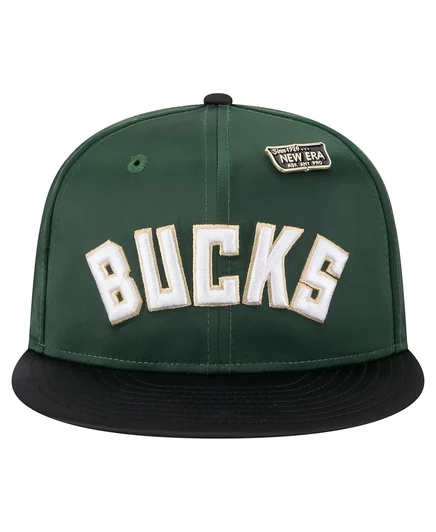 Мужская двухцветная приталенная шляпа Hunter Green/Black Milwaukee Bucks от New Era из атласа с винтажной булавкой-шпилькой длиной 59 сантиметров. hunter green, black