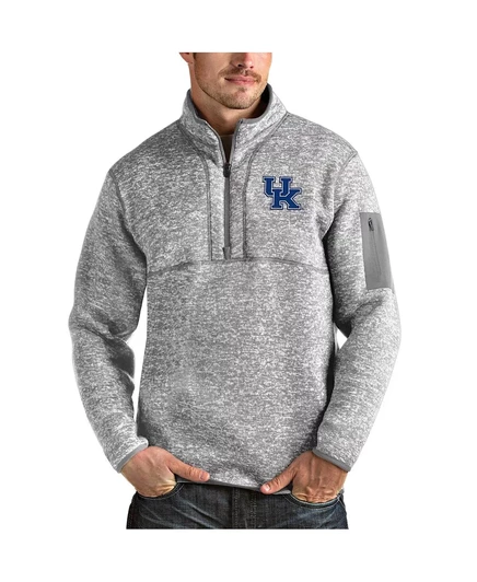 Мужская серая куртка-пуловер на молнии Kentucky Wildcats Fortune от Antigua серого цвета в полоску heather gray