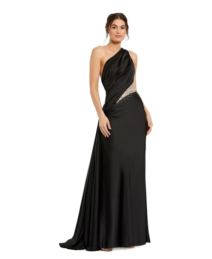 Женское платье Mac Duggal на одно плечо, со стразами, черное