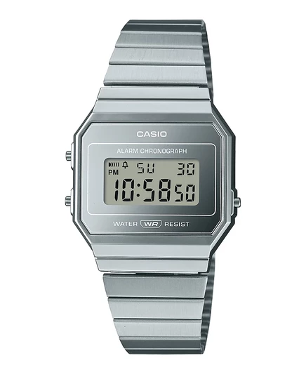 Унисекс цифровые часы Casio A700WEV-7AVT из нержавеющей стали, 35,5 мм, серебристые
