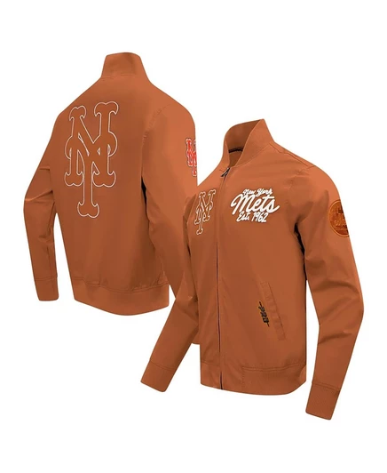 Мужская коричневая куртка Pro Standard New York Mets Paint The City из саржи на молнии коричневого цвета brown