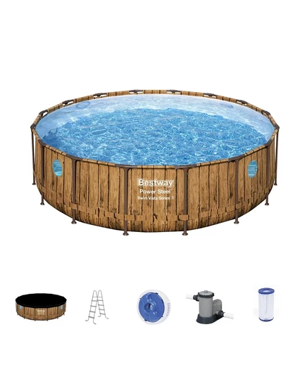 Комплект круглых надземных плавательных бассейнов Bestway Power Steel Swim Vista размером 16 x 48 дюймов без цвета