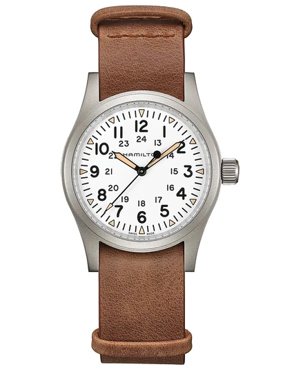 Мужские часы hamilton khaki field 38 мм, коричневый ремешок
