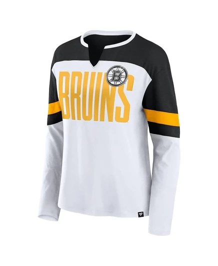 Женская белая футболка Fanatics Boston Bruins Frozen с длинным рукавом и вырезом горловины white, black