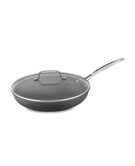 Классическая твердая анодированная 12-дюймовая сковорода Cuisinart Chefs с крышкой черного цвета