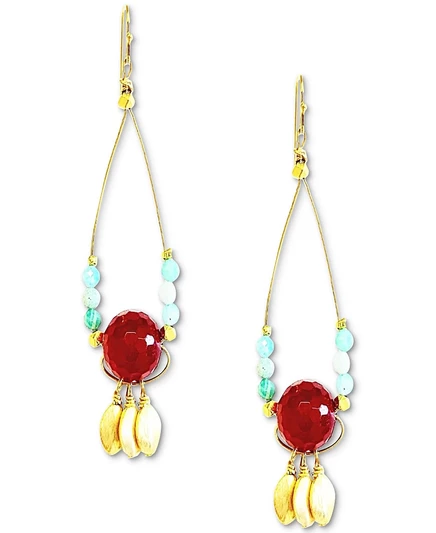 Серьги MINU Jewels с жадом и амазонитом, позолота, красные