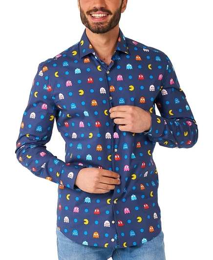 Мужская рубашка Opposuits Pixel Pac-Man, длинный рукав, синяя